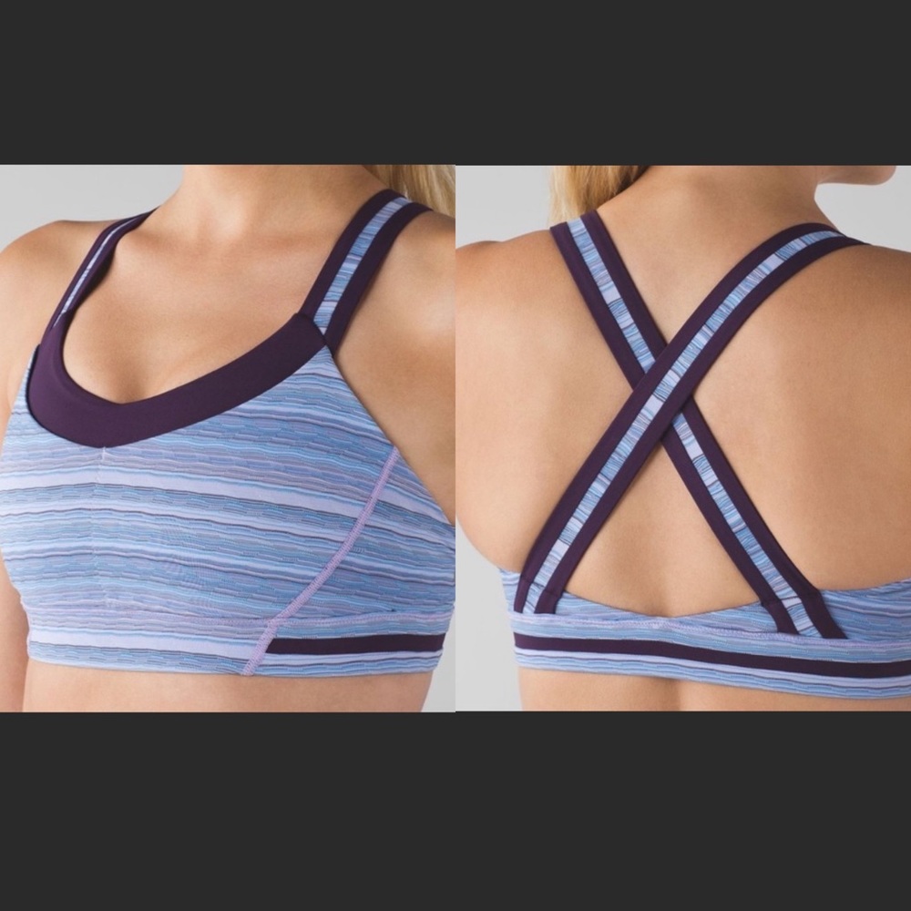 Lululemon Run On Bra, with Front Pockets, Crossback, Blue and Purple, Size 6